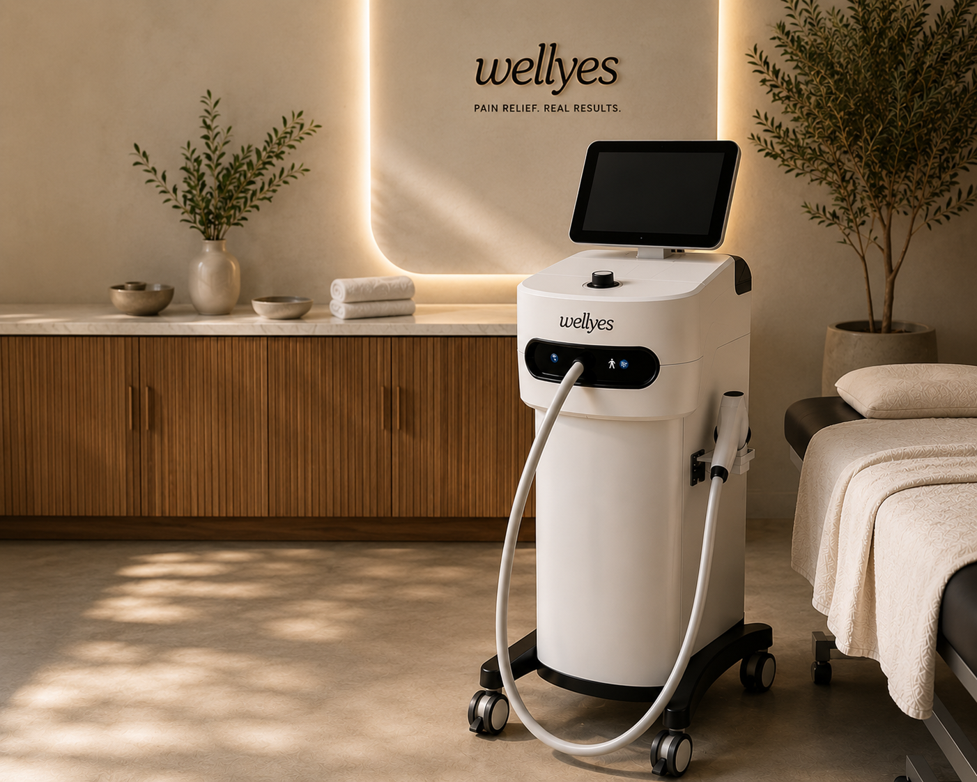 Wellyes treatment device in a calm, sunlit treatment room